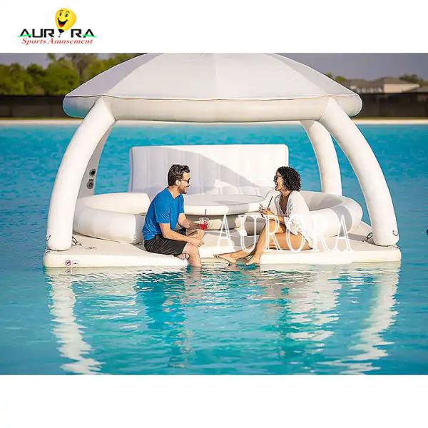 Buy Durable White Inflatable Floating Water Tent Platform PVC Customized With Awning at wholesale prices