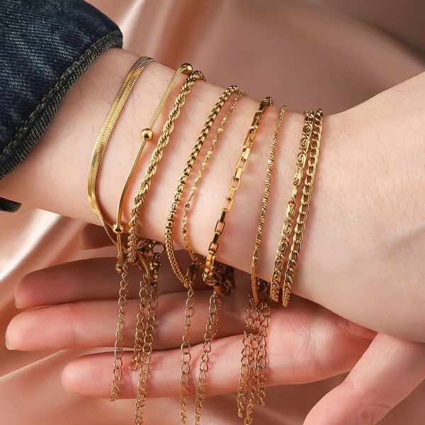 Gold Plated Stainless Steel Bracelet Women'S Memorial Eangagement Couple Gift Bracelets