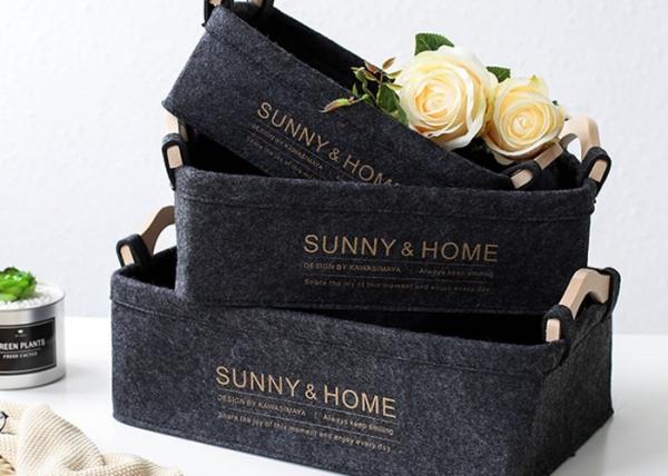 Buy MULTI-PURPOSE Felt Storage Boxes With Wooden Handle EN71 Certifications at wholesale prices