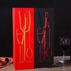 China Coated Paper Wine Bottle Gift Bags , Varnish Coating Single Wine Bag on sale