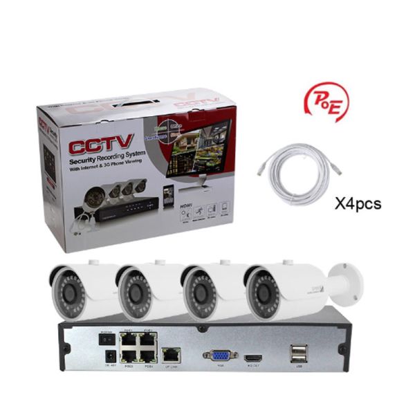 4CH 1080P 2MP POE Surveillance Cameras Wire IP Camera NVR Kits