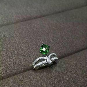 China 18K Gold Brand Jewelry Platinum Ring brilliant cut diamonds pear shaped cut diamond and one pillow emerald on sale