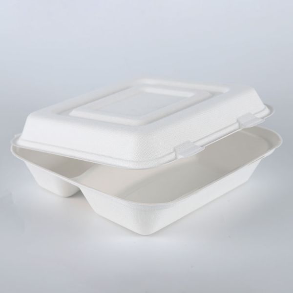 9inch 3 divided Sugarcane pulp clamshell box food bagasse container biodegradable