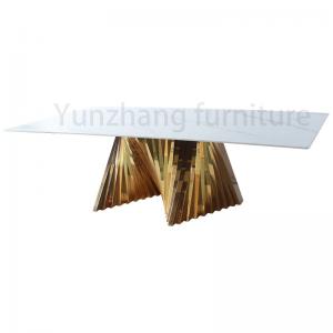 China Gold Irregular Luxury Modern Dining Tables Metal Base With Marble Table Top on sale