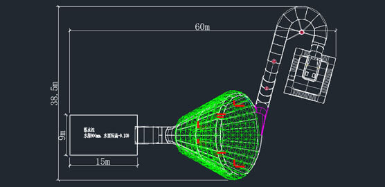 Commercial Fiberglass Water Park Slide with 60 x 38.5 m Working Area and 600m³/h Water Flow for 4 People Play Together