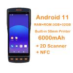 Rugged PDA Android 11 Mobile Terminal Handheld 2D Barcode Printer with 8MP Front
