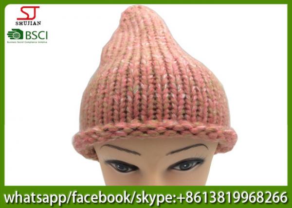 Chinese manufactuer winter knitting hat cap with brim beanie 100g 23*27cm 100%Acrylic keep warm