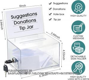 Quality Acrylic Donation Box With Lock And Sign Holder Clear Ballot Box Donation Boxes For Fundraising Suggestion Box for sale