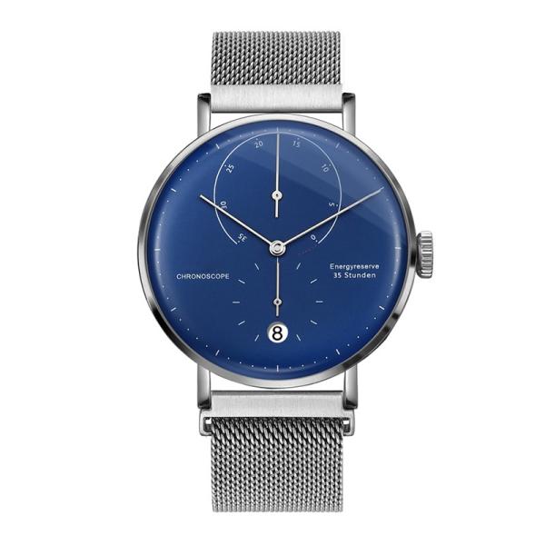 Buy Magnet Mesh Strap Automatic Mechanical Watch With Date Curve Blue Dial at wholesale prices