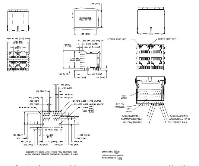 Fast Ethernet RJ45 Modular Jack , J20-0114NL 2*2 PCB Mount RJ45 Jack