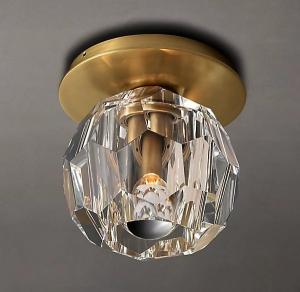 China Lacquered Burnished Brushed Brass And Glass Flush Mount Ceiling Light 110-120V on sale
