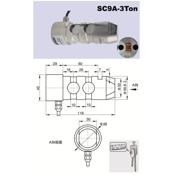Customizable SC9B 1Ton Alloy Steel Shear Load Pin-Type Load Cell for Crane Compression Tension Shaft Pin Weight Sensor