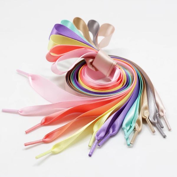 Wholesale 2cm Width Flat Double Side Glossy Satin Silk Ribbon Shoelaces For Men Women Children Kids Laces