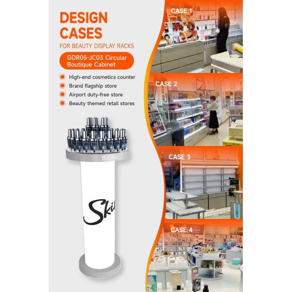 GDR05-JC03 Beauty Display Rack with Front Text Carving and Translucent Light Panel for Fashion Boutique