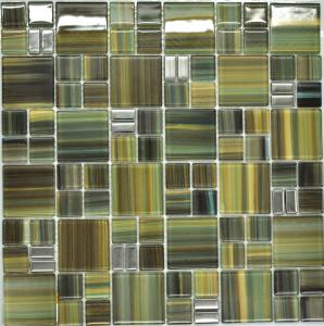 Quality Olivine puzzel pattern green glass mosaic tile sheets for sale