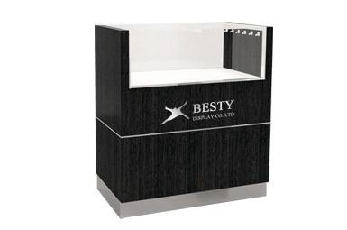 Buy Timber veneered MDF Flat showcase featuring LED lighting and drawer open from rear at wholesale prices
