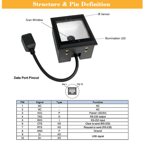 RD4500-20-W- Hot 1D 2D Barcode Scanner Turnstile Fixed Mount QR Bar Code Reader for Kiosk Access Control