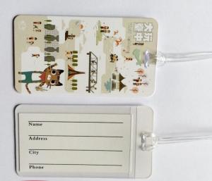 China Custom Full Color Print White Plastic Luggage Tags Travel Name Tag With Transparent String, Cheap Factory Price on sale