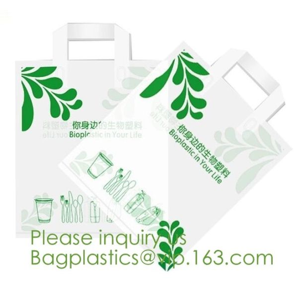 100% Compostable Shopper, Biodegradable handle handy Carrier Eco Bio starch plant Biodegradable T-Shirt Bags With Logo