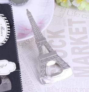 China Innovative Wedding Favor Die Casting metal alloy 2D Paris Eiffel Tower beer bottle opener, silver plating color on sale