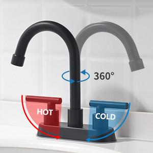 Quality Black Bathroom Monobloc Kitchen Taps 4 Inch Centerset Faucet 2 Handle for sale
