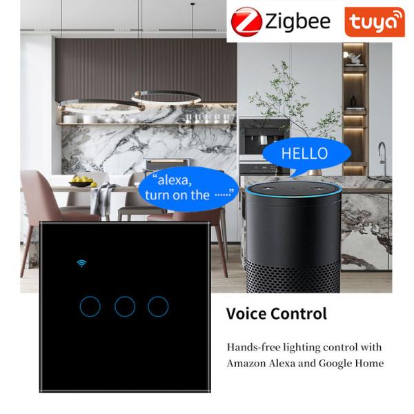 Buy UBARO Tuya Zigbee Smart Switch Support Voice Activated Wall 3 Gang 10A Black App/Touch Control Timing Sharing at wholesale prices