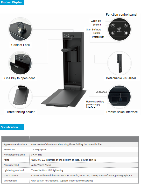 12 Megapixel Visualizer Document Camera