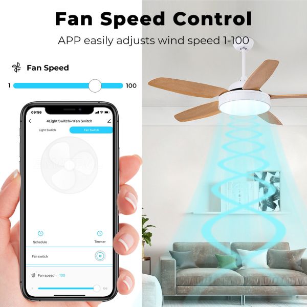 Tuya WiFi Smart Light 4 gang Switch Ceiling Fan Speed Control Timer Voice Power Monitor Support Alexa Google Home Tmall Genie 100-240V