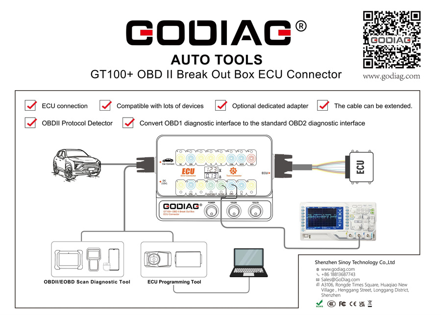GODIAG GT100+ GT100 Pro ECU Connector OBDII Break Out Box for BMW FEM/BDC CAS4/CAS4+ Test Platform for VVDI2/IM608/K518ISE