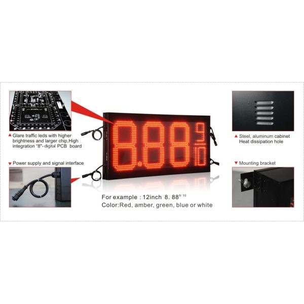 Led Fuel Price Signs Red Amber Green Blue White Digit Height 4" 6" 12" 16" 18" 36"