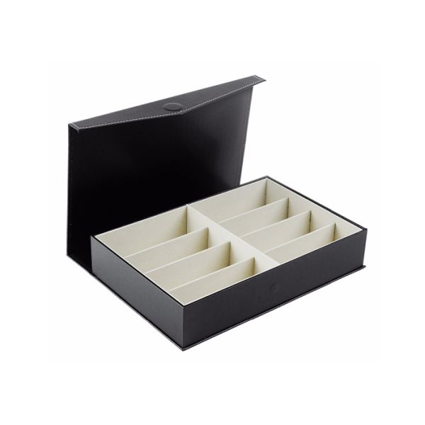 Black Cardboard Watch Storage Box Covered Leather Custom Logo Color With Stitching