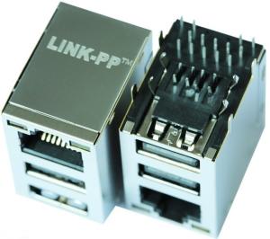 China JFM38U1B-21C4-4F Two Port USB With Rj45 Connectors Gigabyte Ethernet Magnetic on sale