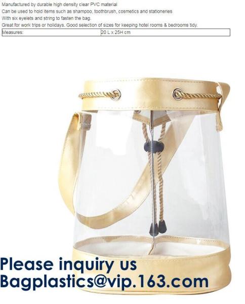 Buy Transparent PVC Drawstring Bag With Colorful Rope,Clear PVC drawstring bag with gold string,Pvc Strips Printing Gift Pac at wholesale prices