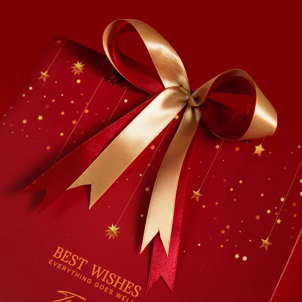 Customized Printed Red Christmas Paper Bags with Ribbon Bow