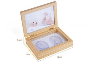 Quality Wooden Hand and Foot Print Mud Photo Frame Set Wooden Baby Souvenir Gifts for sale
