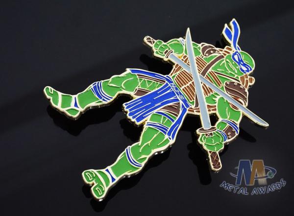 Custom Logo Ninja Turtle Zinc Alloy Metal Lapel Pin Bages, Cut Out Stye Shiny Gold Plating With Rupper