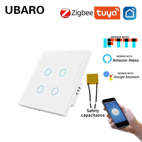 Buy Tuya Zigbee Smart Switch Type 86 For Eu/Uk Standards 4 Gang Tempered Glass Panel Work With Google Assistant Amazon Alexa at wholesale prices