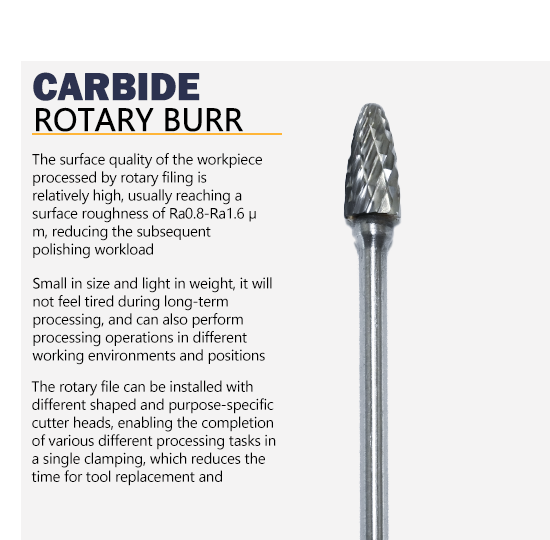 Type F Standard Tungsten Carbide Rotary Burr with 120° Point Angle and 3 Years Warranty for Metal Machining