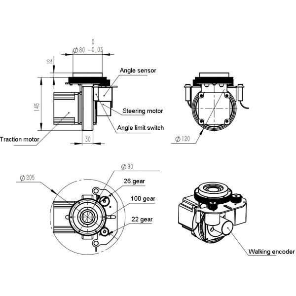 Stepper Motor Small Robot Drive Wheels DC48V For Mobile transportation