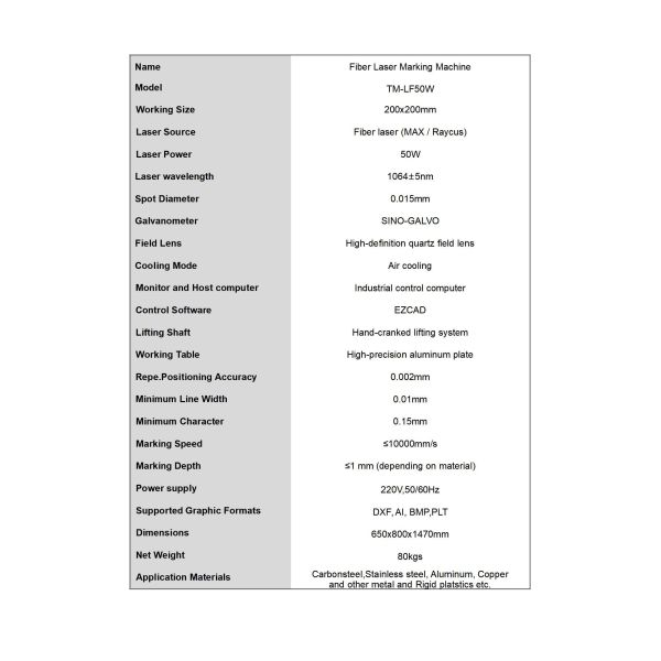 High Precision Fiber Laser Marking Machine For Metal 50w Fiber Laser Marker 200×200mm