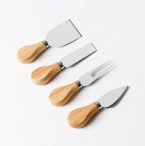 Quality Oak Handle Pizza Wooden Cheese Knife Set Stainless Steel Four Piece for sale