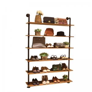 China Wood / Metal Indoor Shoe Rack Display Shelves Modern 6 Layers Store Fittings on sale