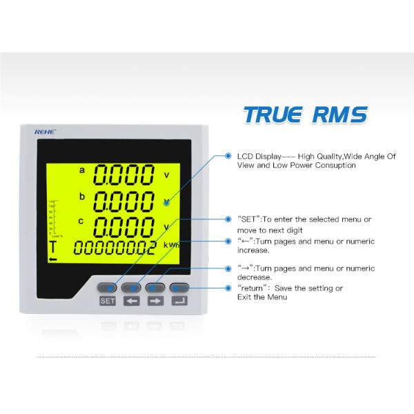 96*96mm Three-phase Intelligent LCD Multifunction Meter With THD And Multi-rate CN-3FHD3Y