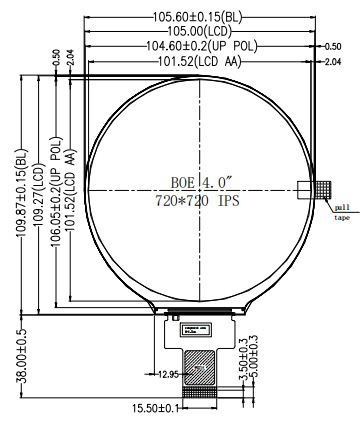 720x720 Display 800 Cd/m2 Round LCD Panel 4 Inch MIPI Interface IPS Full Viewing Angle