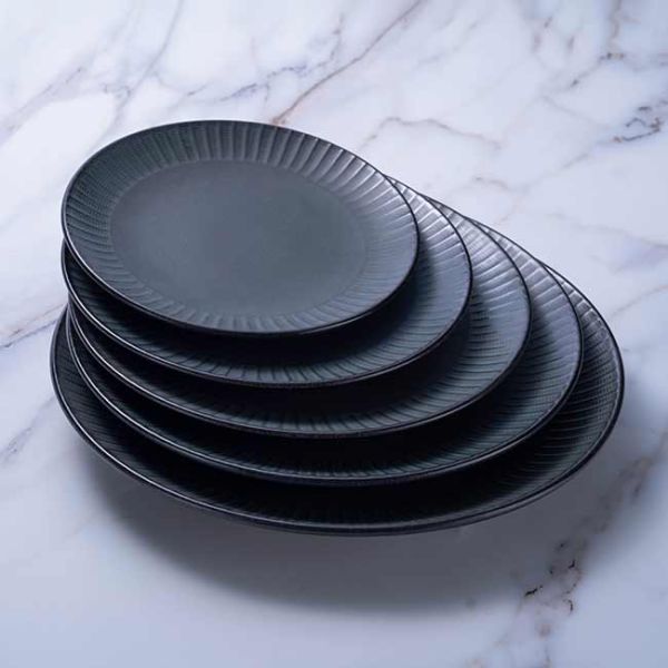 Reactive Dark Green Ceramic Dinner Plate Solid Color Dishes Plates For Restaurant