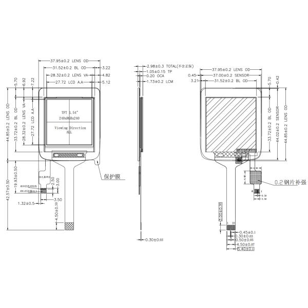Customized 1.54 Inch 350nits 240x240 Square TFT LCD Display Touch Screen IPS Panel Module