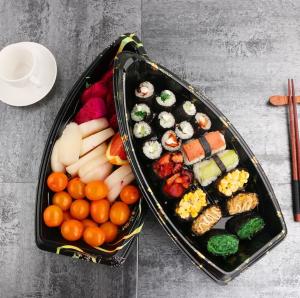 Quality Variety Color Ship Type Food Plates Stackable Melamine Boat Sushi Tray Container for sale