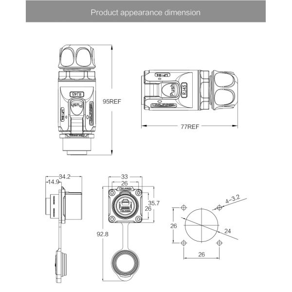 Black Plastic RJ45 Connecter Cat5e Outdoor Waterproof Ethernet Cable PBT Plug Hot sale 8 Core Connector For Signal