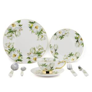 Quality 8pcs Green Bone China Dinnerware Sets With Beautiful Printing Oven Safe for sale