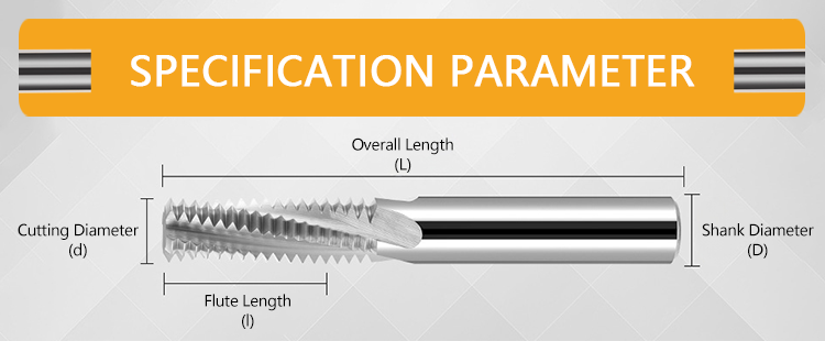 65HRC Full-thread Tungsten Carbide End Mill with 35 Degree Helix Angle for M2, M3, M4, M6 Threading